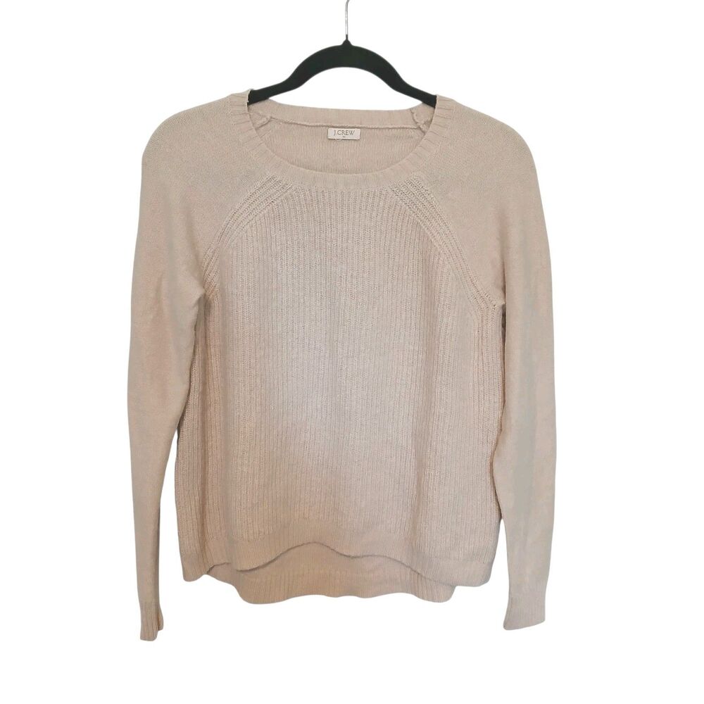 J. Crew Womens Sweater Size Small Beige Wool Blend  w/ Elbow Patches Cozy Casual